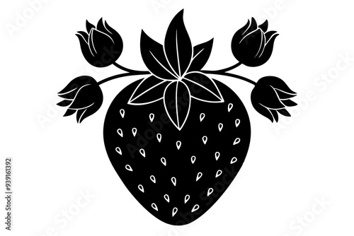  strawberry silhouette with floral pattern vector illustration 
