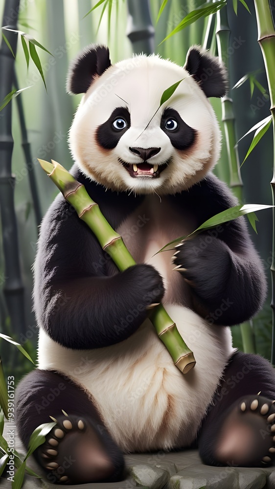 Obraz premium panda eating bamboo