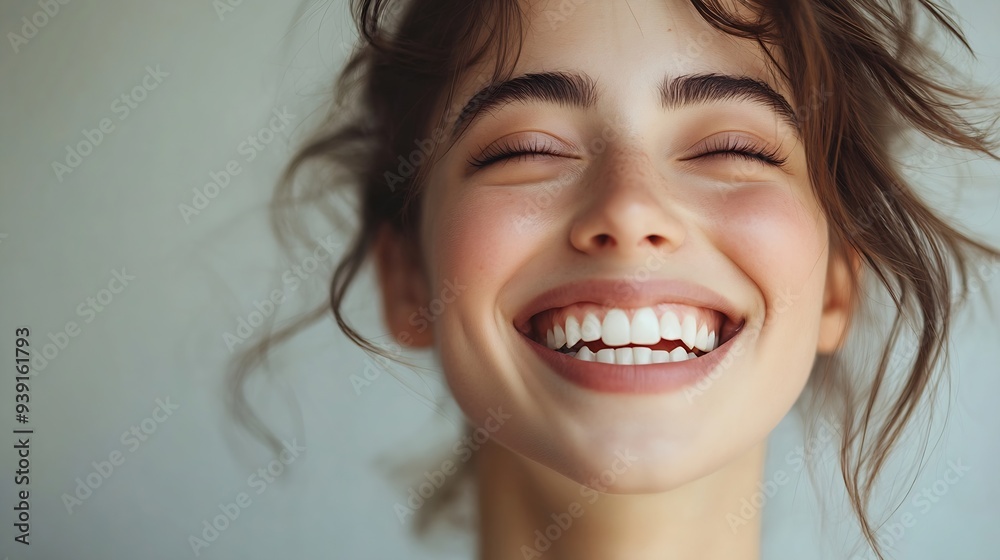 Happy woman Laughing Closeup portrait woman smiling with perfect smile and white teeth looking laugh loudly isolated grey wall background Positive human emotion facial expression body : Generative AI Happy woman Laughing Closeup portrait woman smiling with perfect smile and white teeth looking laugh loudly isolated grey wall background Positive human emotion facial expression body : Generative AI
