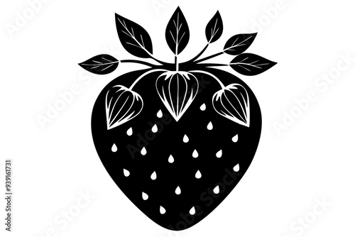  strawberry silhouette with floral pattern vector illustration 