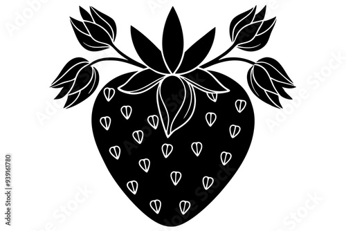  strawberry silhouette with floral pattern vector illustration 