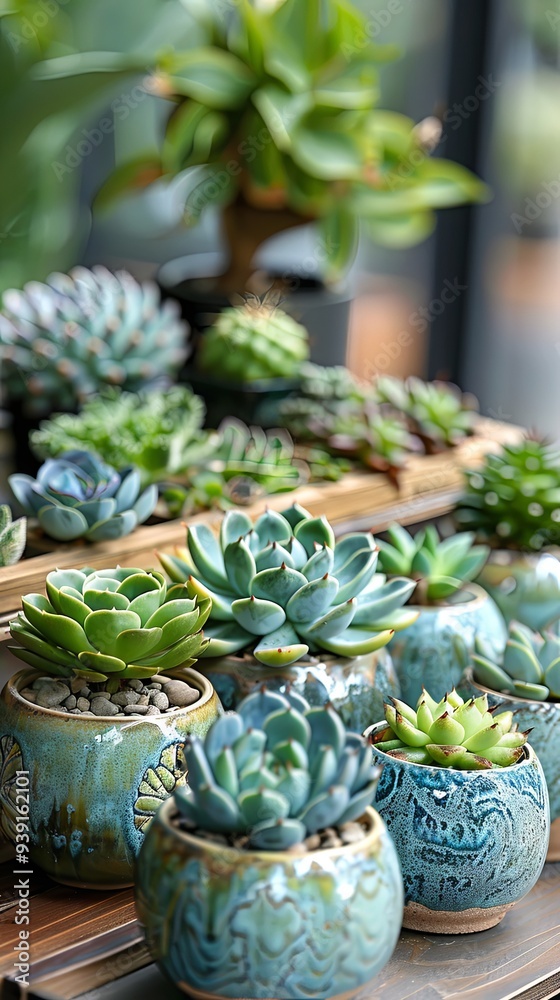 Succulents and cactus themed decor on table trendy plant lover concept