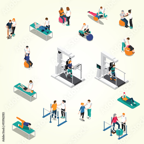 Physiotherapy Rehabilitation Isometric People Set