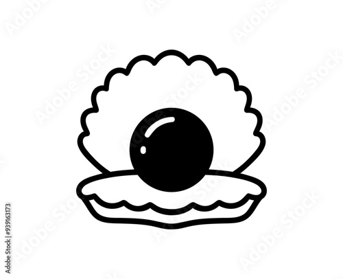 Seashell icon. Vector shell icon. Black pearl clam illustration.