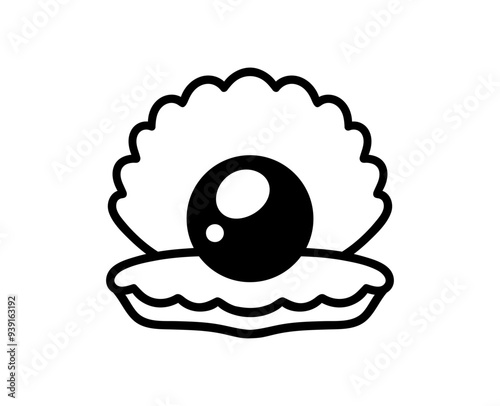 Seashell icon. Vector shell icon. Black pearl clam illustration.