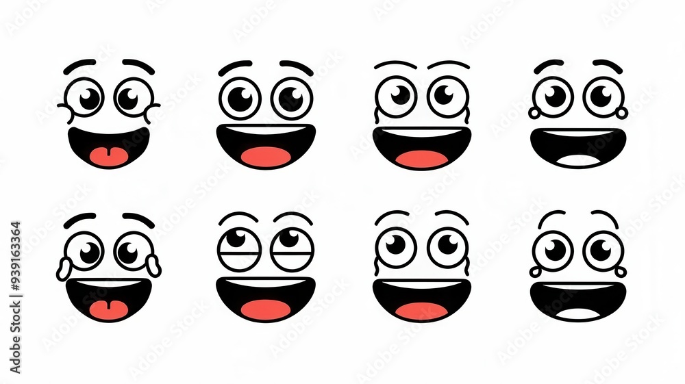 A set of cartoon faces with different expressions, including a smile, a frown A set of cartoon faces with different expressions, including a smile, a frown