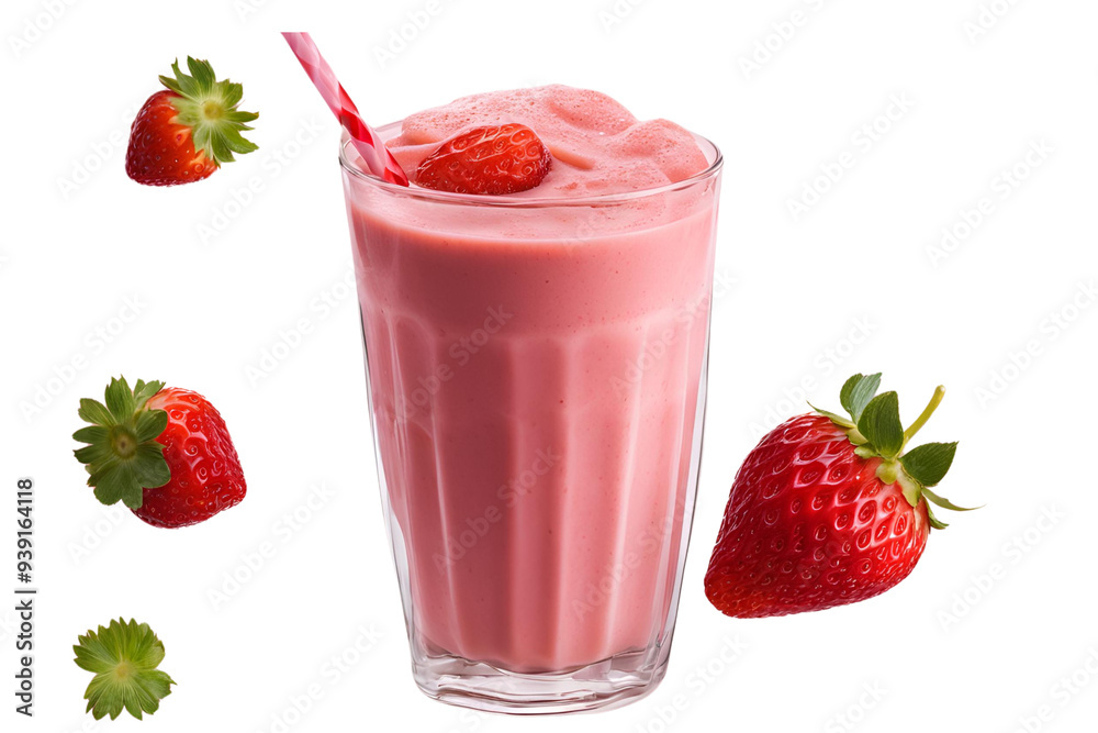 strawberry shake glass on transparent background