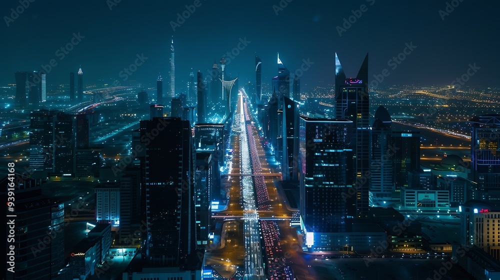 Obraz premium Large buildings equipped with the latest technology King Abdullah Financial District in the capital Riyadh Kingdom of Saudi Arabia : Generative AI