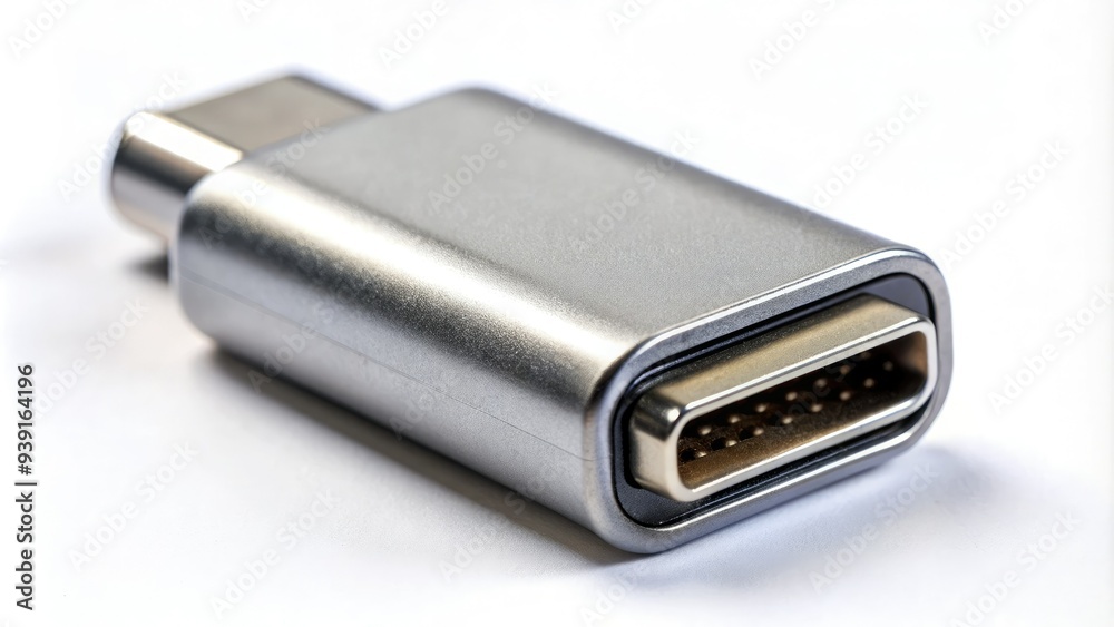 Modern close-up of a USB-C connector, also known as USB Type-C, a reversible and versatile port for data transfer and power delivery on devices. Modern close-up of a USB-C connector, also known as USB Type-C, a reversible and versatile port for data transfer and power delivery on devices.