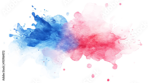 Abstract gender reveal pink and blue splash watercolor paint with transparent background