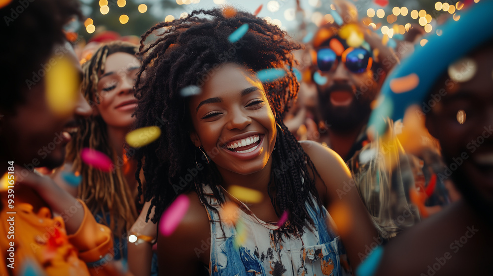 A woman is smiling and surrounded by confetti A woman is smiling and surrounded by confetti