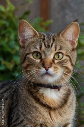 A cat with a collar is looking at the camera