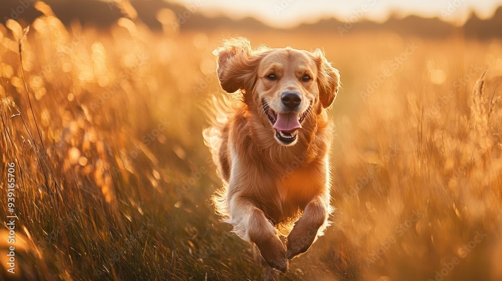 Golden Retriever Running Through a Field of Grass Golden Retriever Running Through a Field of Grass