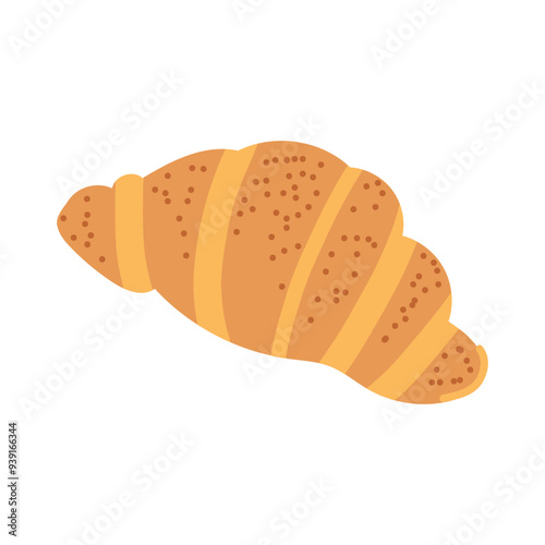 Cute vector croissant. Baking. Flat illustration with white isolated background. Hand-drawn style.