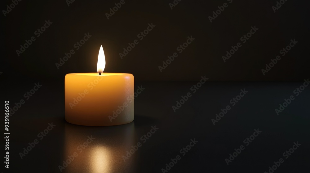 Close up single candle light and flame on black background 3 dimension Close up single candle light and flame on black background 3 dimension