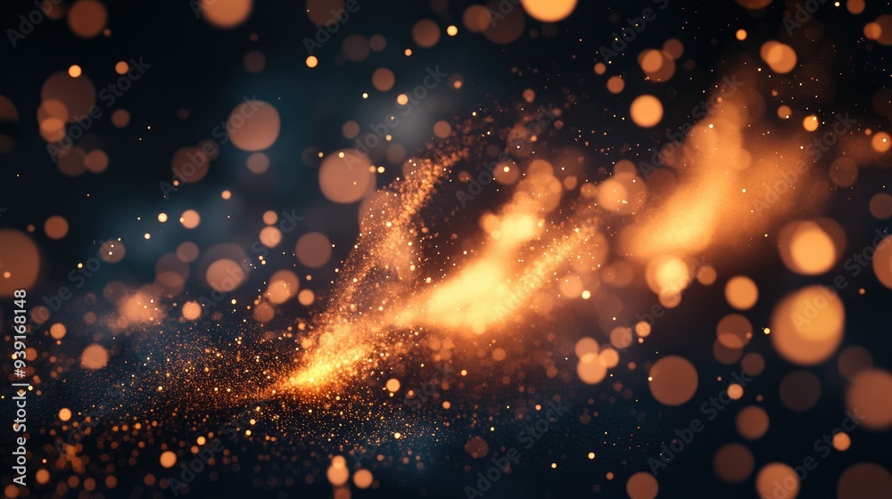 Obraz premium 3D illustration of flame particles on black background. Sparks background. Abstract dark sparkling fire particles.