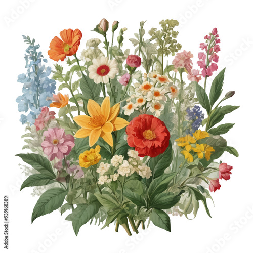 Beautiful romantic flower collection with roses, leaves, floral bouquets, flower compositions.