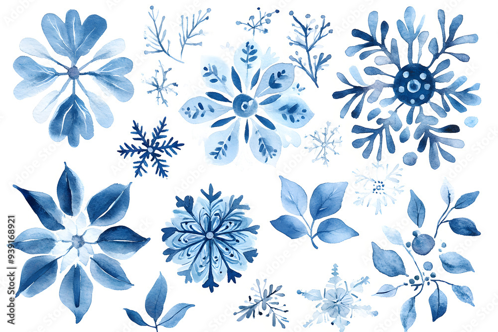 Snowflakes watercolor Illustration collection isolated on white background Snowflakes watercolor Illustration collection isolated on white background