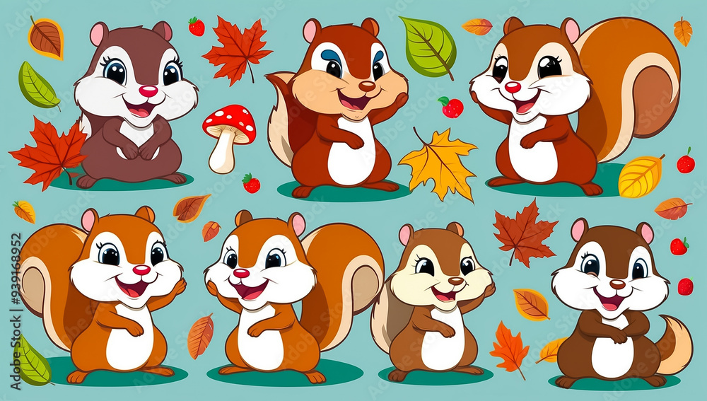 Fototapeta premium sticker set, different cute funny chipmunks