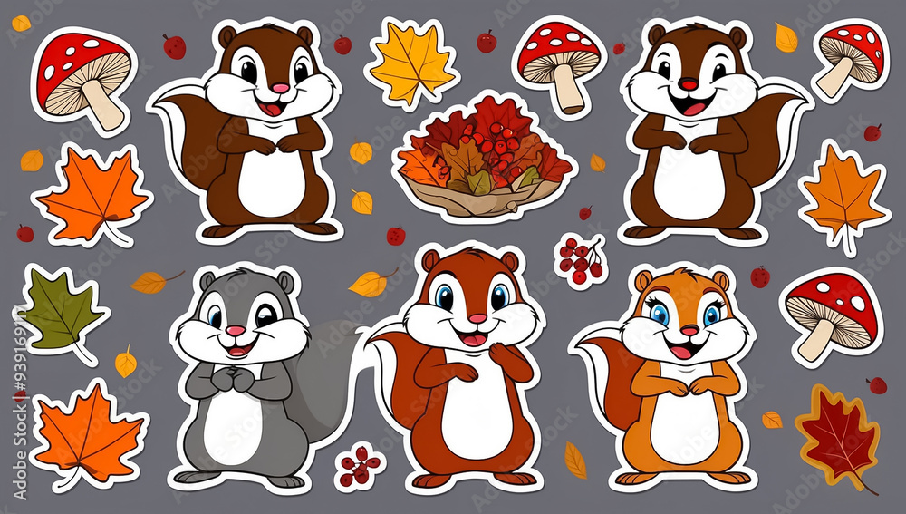 sticker set, different cute funny chipmunks sticker set, different cute funny chipmunks