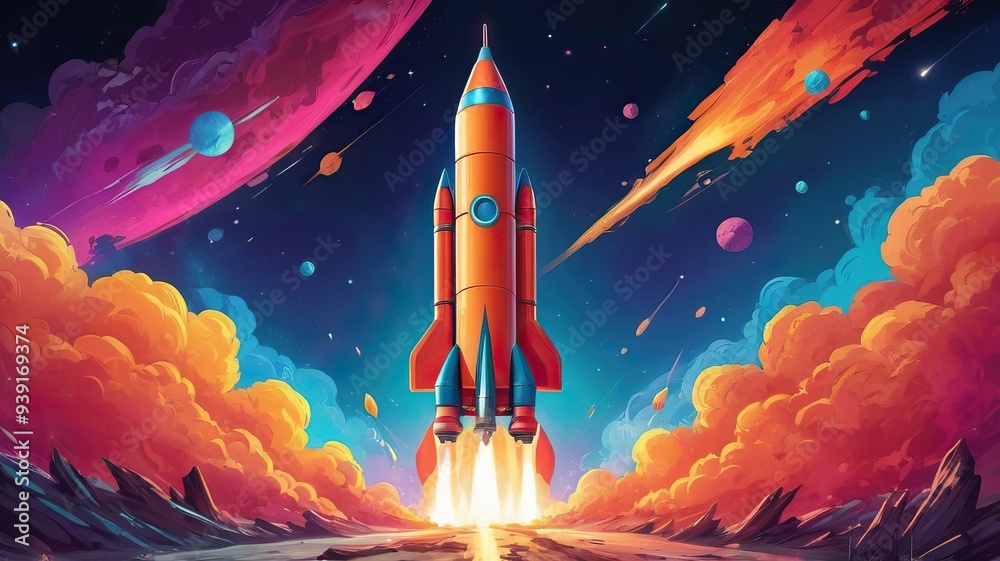 Fototapeta premium Abstraktes Raketen Farbenfrohes Kunst Gemälde