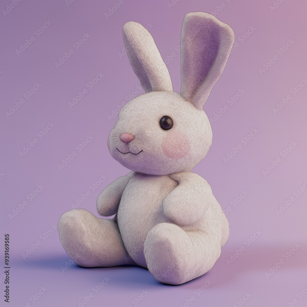 Obraz premium Stuffed Bunny 3D Scan Prototype Displayed on Soft Lavender