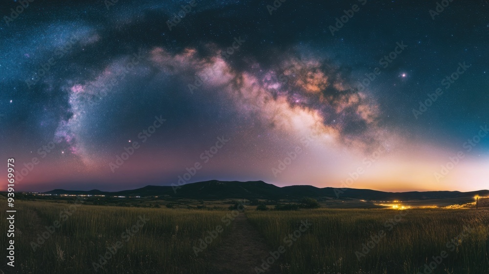 Milky Way Arcing Over Grassy Field at Night Milky Way Arcing Over Grassy Field at Night