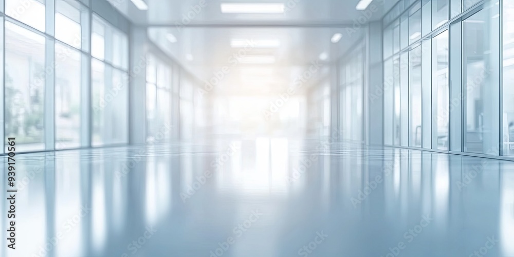 Empty bright hallway with large windows and a shiny floor. Empty bright hallway with large windows and a shiny floor.