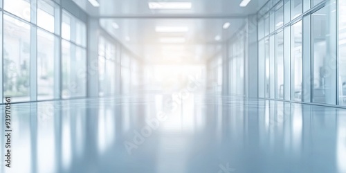 Wallpaper Mural Empty bright hallway with large windows and a shiny floor. Torontodigital.ca