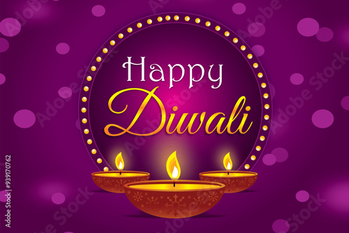 appy Diwali. purple background with diwali diya