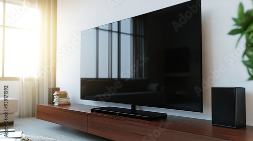 Sony Bravia Big TV Screen with Glossy Glass: A High-Definition Image Showcasing a Large Sony Bravia Television with a Sleek and Glossy Glass Screen. photo