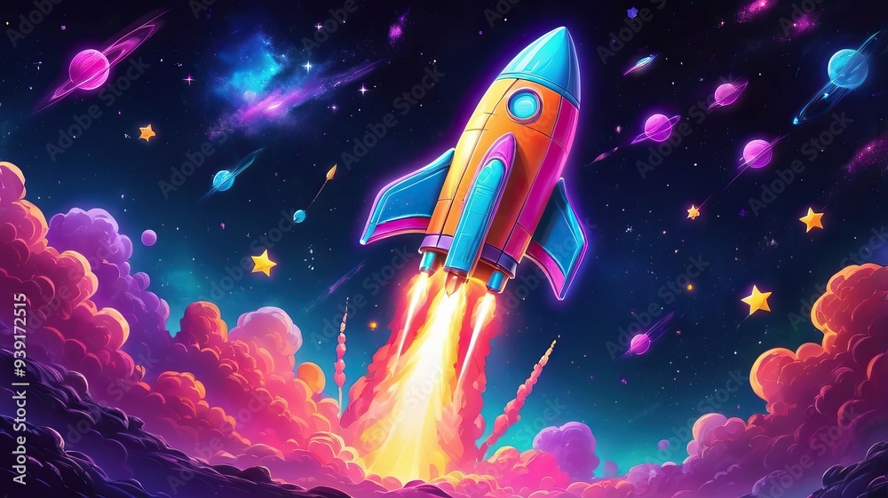 Naklejka premium Abstraktes Raketen Farbenfrohes Kunst Gemälde