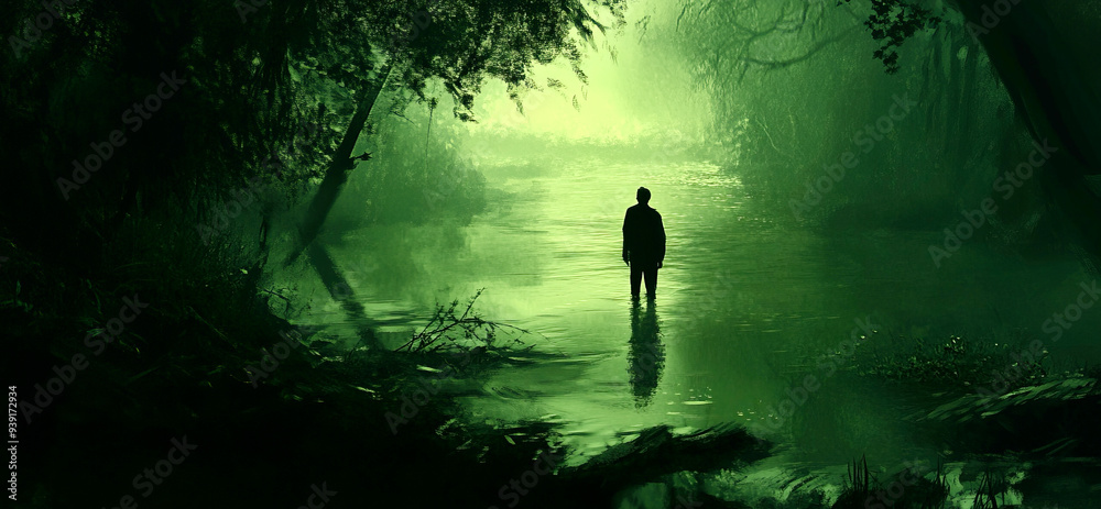Figure Standing in Misty Green Swamp
Figure Standing in Misty Green Swamp