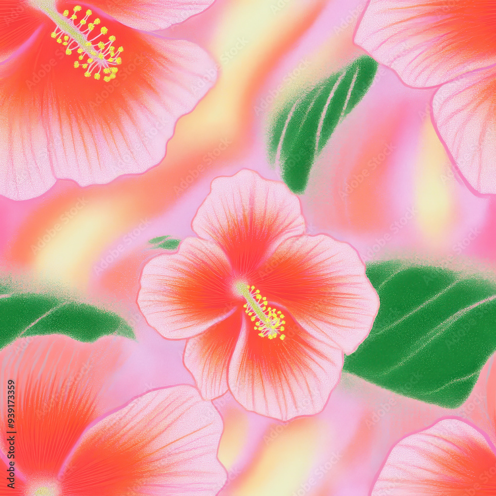 Hawaiian hibiscus flower seamless pattern tile Hawaiian hibiscus flower seamless pattern tile