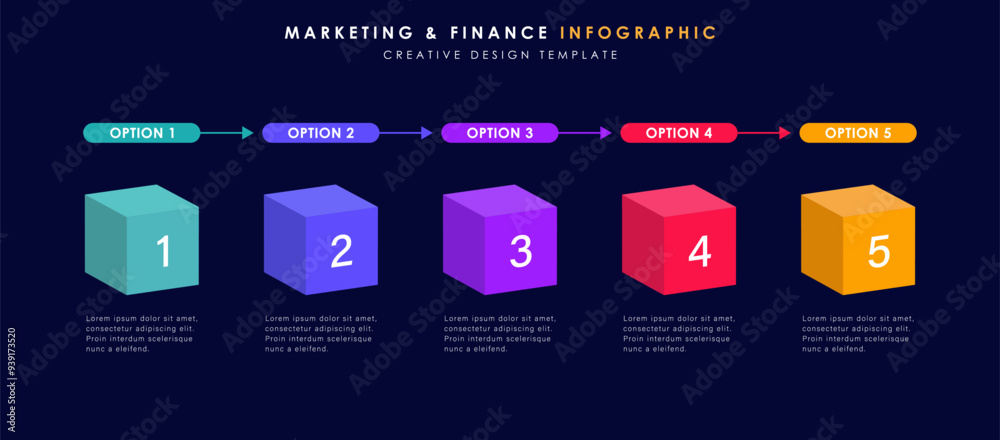 Infographic template and 5 options or steps. 3d Multicolored cubes. Workflow layout, diagram, banner, webdesign. Vector illustration Infographic template and 5 options or steps. 3d Multicolored cubes. Workflow layout, diagram, banner, webdesign. Vector illustration