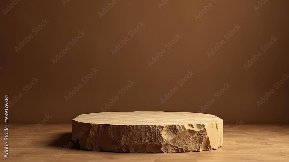 Empty brown rock podium isolated on brown background, showcase stage for product display, mockup Empty brown rock podium isolated on brown background, showcase stage for product display, mockup