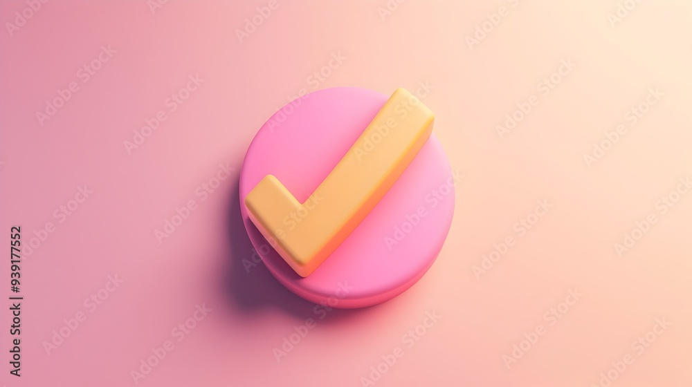 Soft Rubber 3D Check Mark Icon with Rounded Edges on Pastel Background for Playful Design Soft Rubber 3D Check Mark Icon with Rounded Edges on Pastel Background for Playful Design
