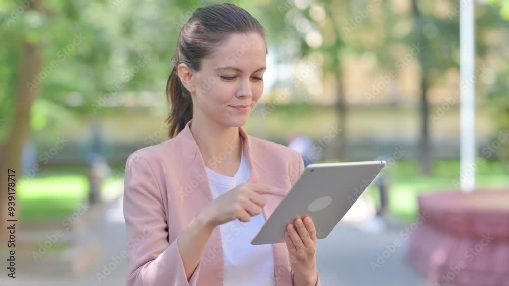 Portrait of Casual Business Woman Using Tablet Outdoor Portrait of Casual Business Woman Using Tablet Outdoor
