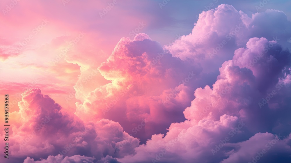 Fantasy sky with sugar cotton pink pastel clouds in a dreamy background Fantasy sky with sugar cotton pink pastel clouds in a dreamy background