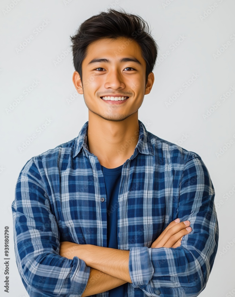 A handsome young Asian man with arms crossed, smiling at the camera A handsome young Asian man with arms crossed, smiling at the camera