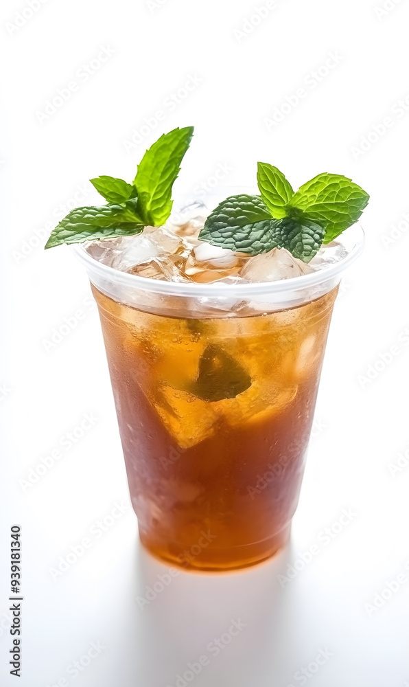 Cold tea drink in plastic cup isolated on white background Cold tea drink in plastic cup isolated on white background