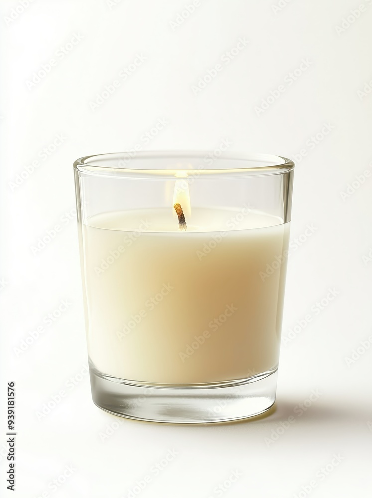 White Scented Candle in Glass, Isolated on White Background White Scented Candle in Glass, Isolated on White Background