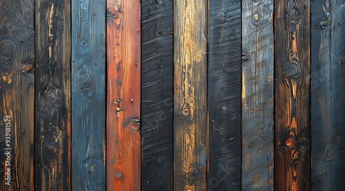 Rustic wooden planks with multicolor textures, isolated on a transparent background, showcasing natural beauty and warmth. 