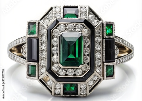 Art Deco Glamor with Geometric Jewels: Sophisticated, sharp, geometric, geometric, emerald-cut, platinum, diamonds, onyx, Art Deco, Gatsby photo