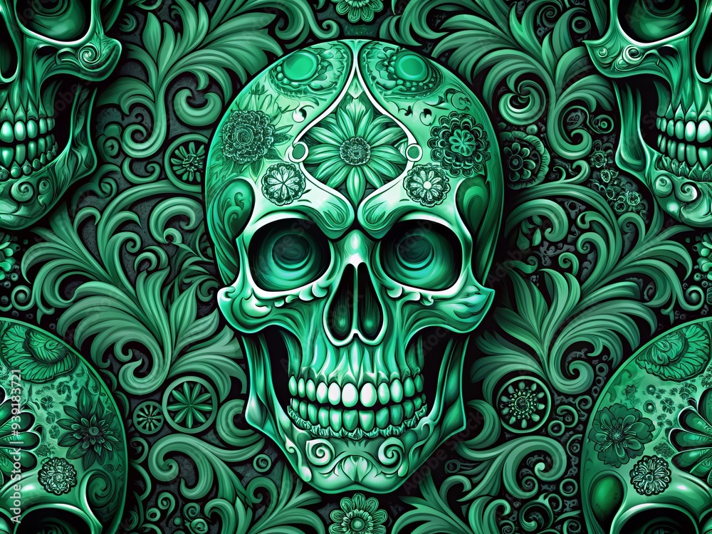 Avant-Garde Distinction: Edgy, Bold, Asymmetrical, Emerald Green, Skull Motifs, Provocative Avant-Garde Distinction: Edgy, Bold, Asymmetrical, Emerald Green, Skull Motifs, Provocative