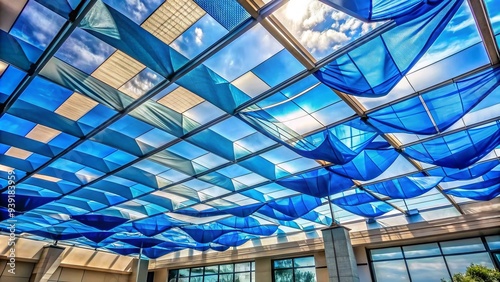 Azure Canopy  Blue-hued panels forming a protective ceiling  natural light filtering through  airy feel