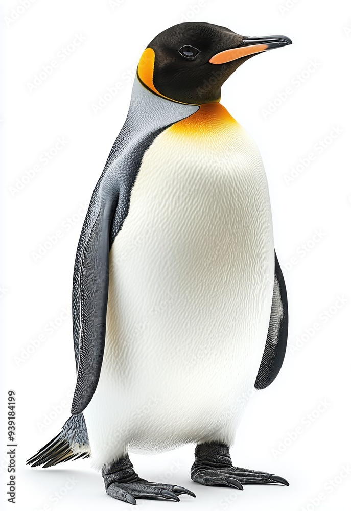 Obraz premium Penguin, full-body shot, white background, isolated, hyperrealistic