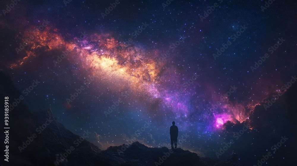Silhouette of a Person Admiring the Milky Way Galaxy Silhouette of a Person Admiring the Milky Way Galaxy