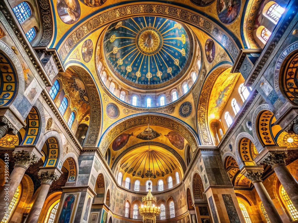 Obraz premium Byzantine Opulence: Mosaic tiles, shimmering domes, religious, regal, architectural