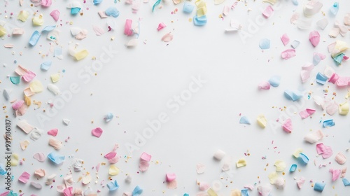 A colorful arrangement of confetti pieces on a white background, perfect for celebrations.